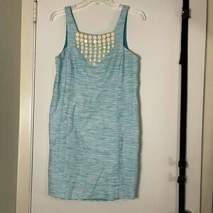 Trina Turk Blue Jeweled collar sleeveless tweed knit dress size US 4